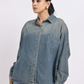 Oversized Mid Blue Denim Shirt with Dropped Shoulder