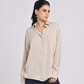 Beige Premium Flowy Satin Oversized Shirt