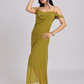 Olive Green Draped Cold-Shoulder Maxi Dress