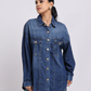Dark Blue Oversized Denim Shirt with Dropped Shoulder