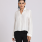 Pearl-Trim Luxe Satin Shirt - White