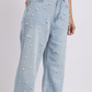 Light Blue Pearl-Embellished Wide-Leg Denim Jeans
