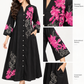 Black Embroidered Cotton A-Line Midi Dress