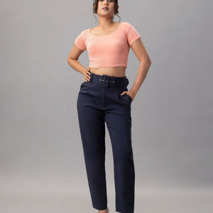 High Waist Tapered Trousers with Belt