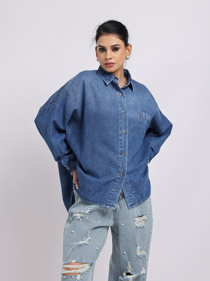 Oversized Mid-Blue Denim Shirt