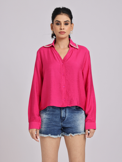 Hot Pink Pearl Collar Shirt