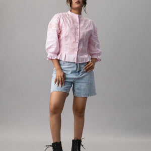 Rose Reverie Pink Lace Victorian Puff Sleeve Top