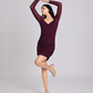 Wine Ruched Mesh-Sleeve Bodycon Mini Dress