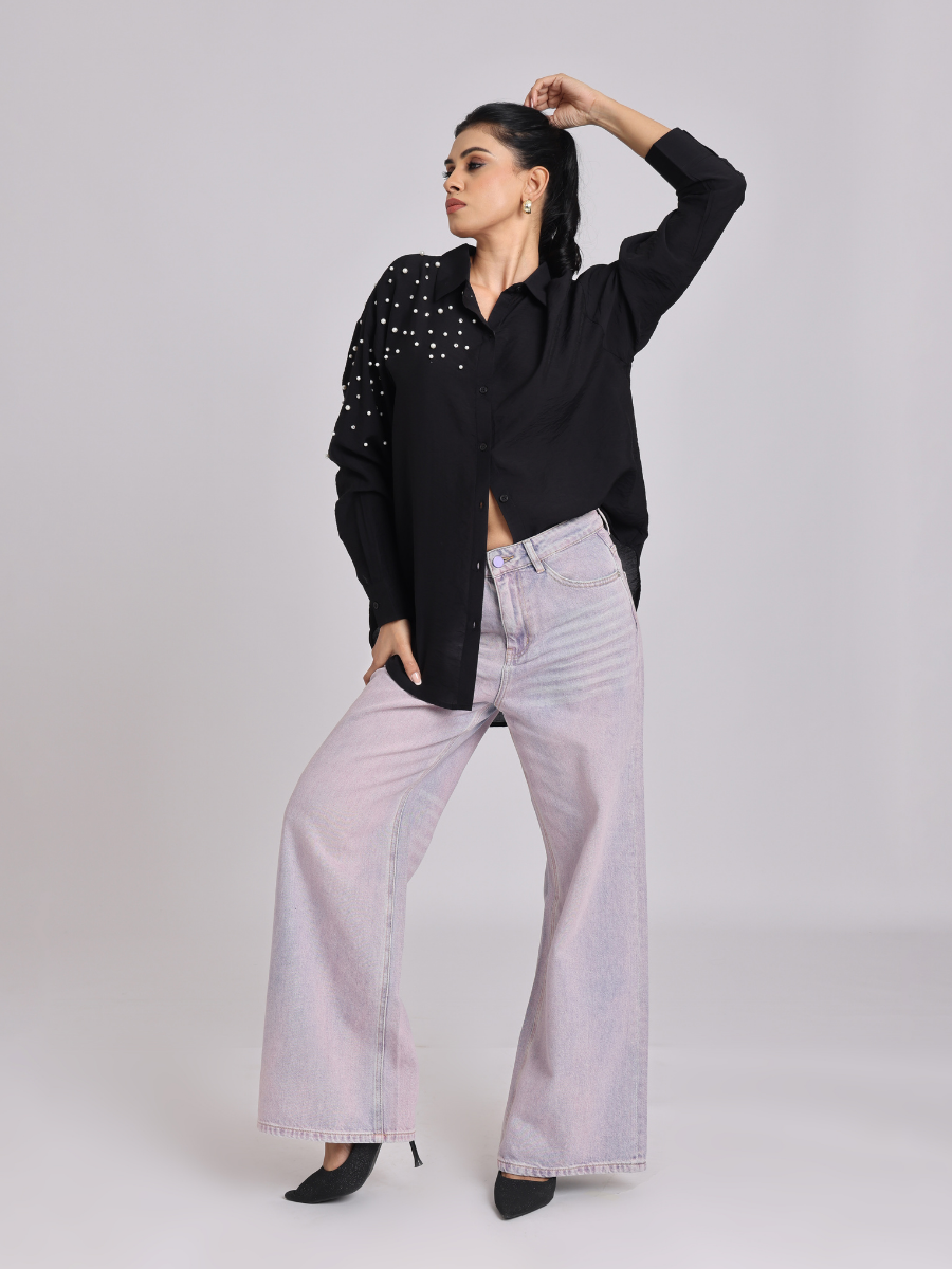 Black Pearl-Diamond Oversized Shirt