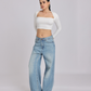 Chic & Sexy Square Neck Fitted Crop Top - White