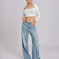 Chic & Sexy Square Neck Fitted Crop Top - White