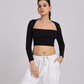 Chic & Sexy Square Neck Fitted Crop Top - Black