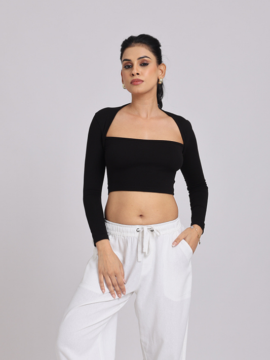 Chic & Sexy Square Neck Fitted Crop Top - Black
