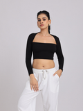 Chic & Sexy Square Neck Fitted Crop Top - Black