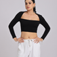 Chic & Sexy Square Neck Fitted Crop Top - Black