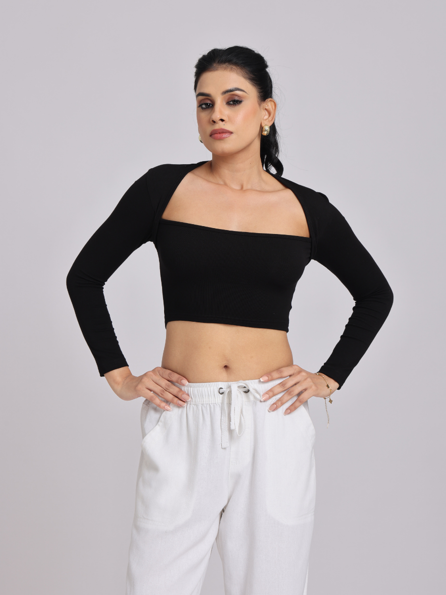 Chic & Sexy Square Neck Fitted Crop Top - Black