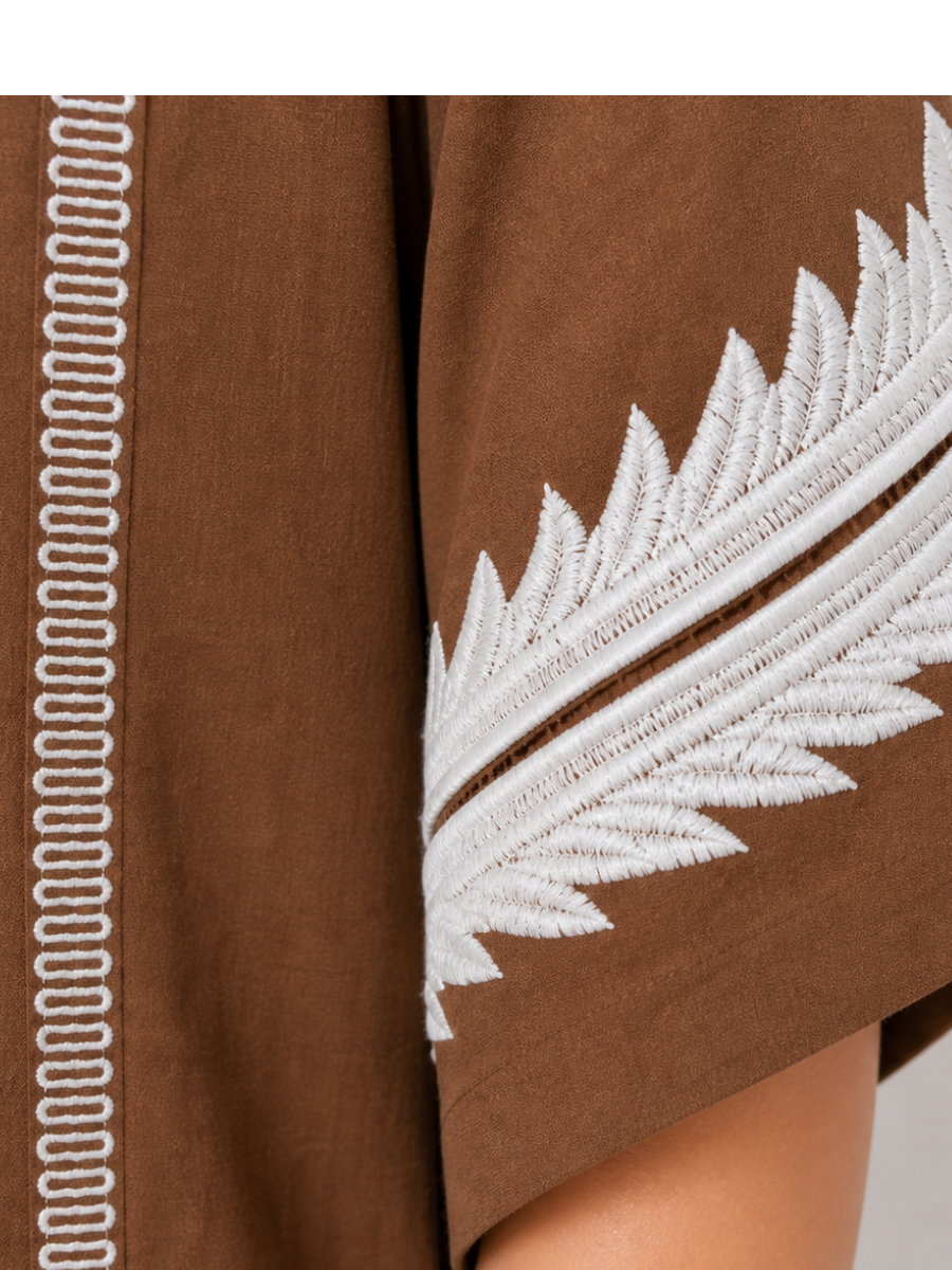 Mocha Brown Embroidered Flared Dress