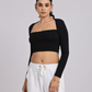 Chic & Sexy Square Neck Fitted Crop Top - Black