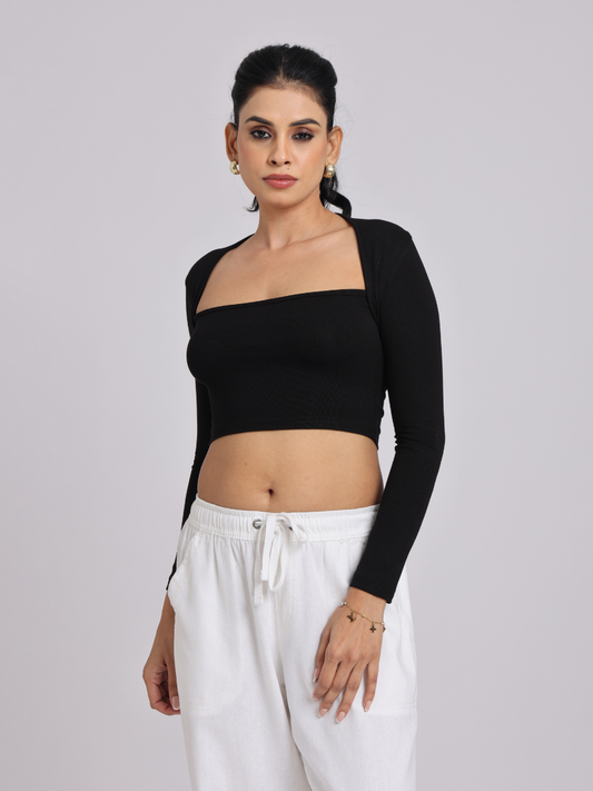Chic & Sexy Square Neck Fitted Crop Top - Black