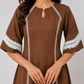 Mocha Brown Embroidered Flared Dress