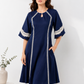 Midnight Blue Embroidered Flared Dress