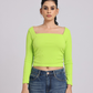 Lime Green Side Elastic Ruched Crop Top