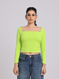 Lime Green Side Elastic Ruched Crop Top