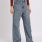 Mid-Rise Pearl-Studded Blue Denim Jeans