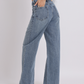 Vintage Light Blue Pearl Bow Straight-Fit Denim Jeans