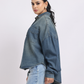 Oversized Dark Mid Blue Denim Shirt with Dropped Shoulder