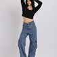 High-Waist Cargo Wide-Leg Jeans