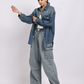 Mid Blue Oversized Denim Shirt with Dropped Shoulder