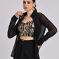 Gold Sequin Crop Top with Black Sheer Shirt