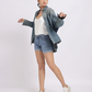 Oversized Mid Blue Denim Shirt with Dropped Shoulder