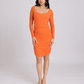 Orange Ruched Mesh-Sleeve Bodycon Mini Dress