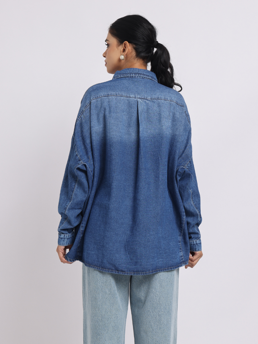 Oversized Mid-Blue Denim Shirt