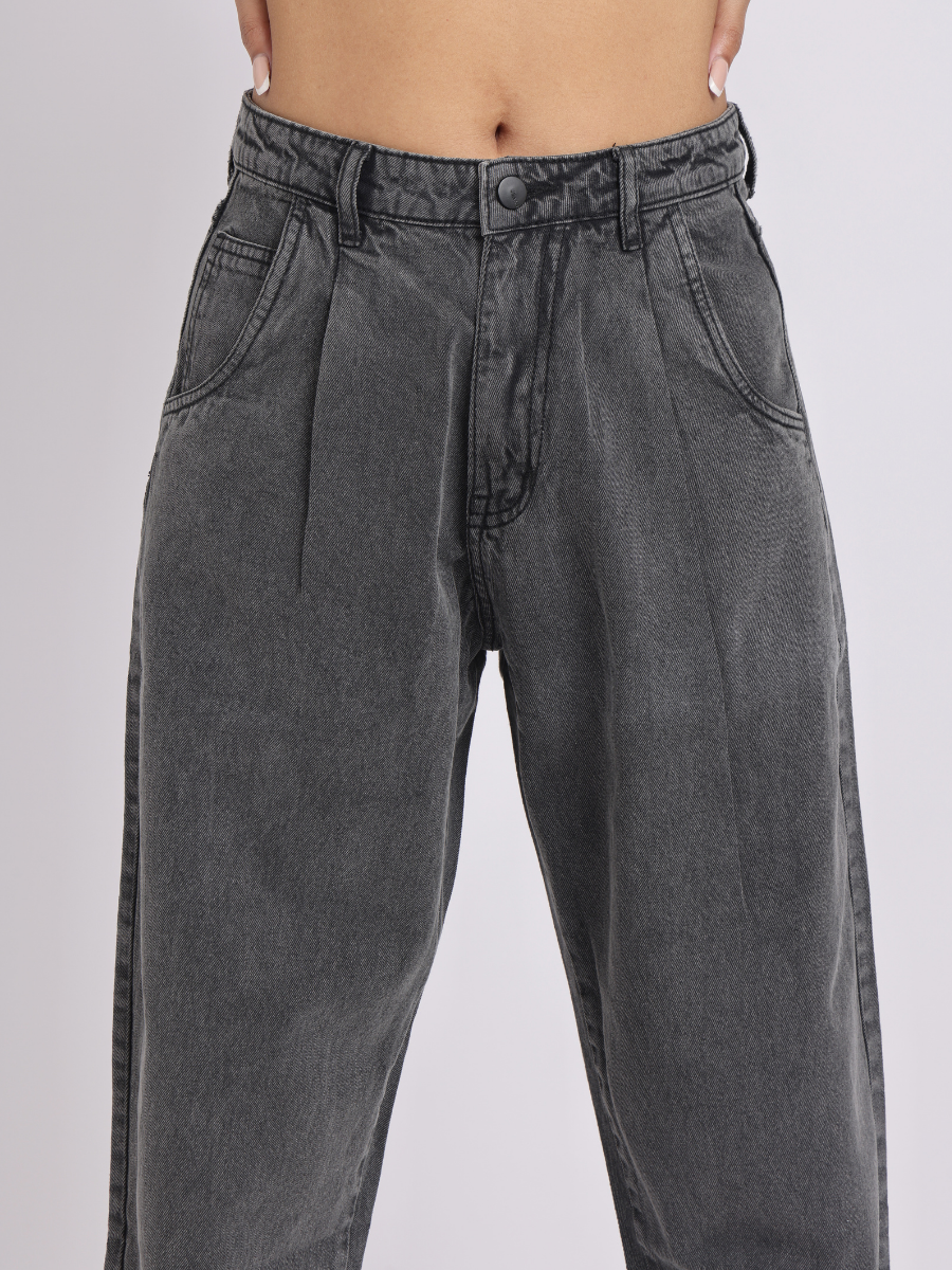 Grey Mid-Rise Tapered Denim Jeans