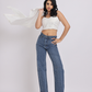 Mid-Blue Rhinestone Studded Straight-Fit Denim Jeans