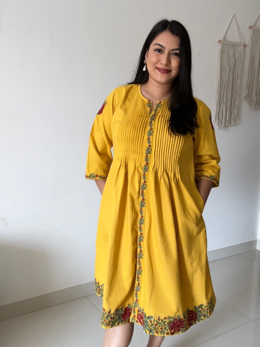 Embroidered Yellow Cotton Dress