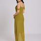 Olive Green Draped Cold-Shoulder Maxi Dress
