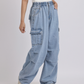 Light Blue Wide-Leg Cargo Jeans