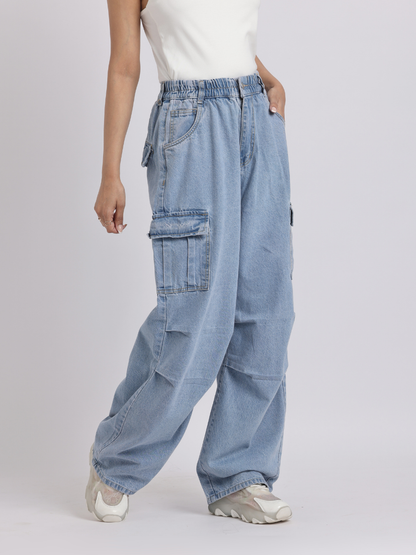 Light Blue Wide-Leg Cargo Jeans