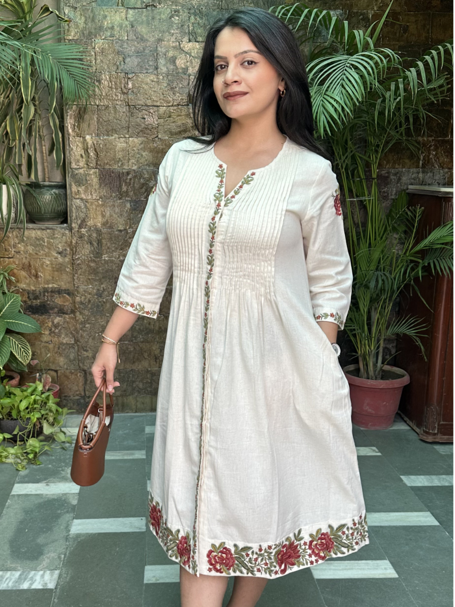 Embroidered Khadi Cotton Dress