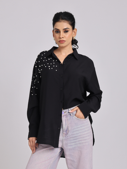 Black Pearl-Diamond Oversized Shirt