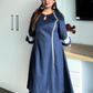 Midnight Blue Embroidered Flared Dress