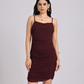 Wine Ruched Spaghetti Strap Bodycon Dress