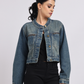 Mid Blue Cropped Denim Jacket for Women