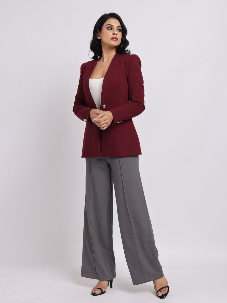 Grey High-Waist Tailored Wide-Leg Trousers