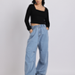 High-Waist Elasticated Wide-Leg Denim Jeans