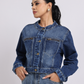 Blue Denim Jacket | Cropped Fit with Front Zipper Detail